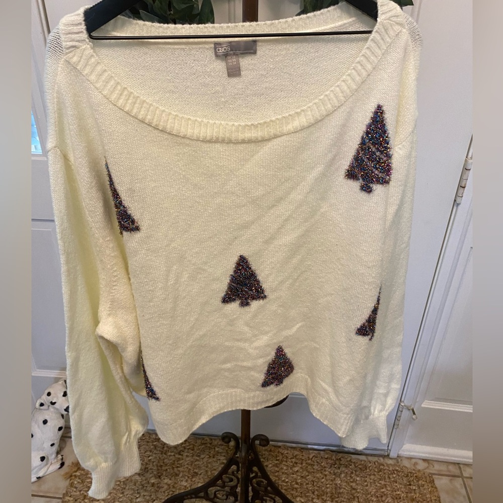 ASOS Minimalist Sparkly Tinsel Christmas Tree Sweater LS 24 Oversized
